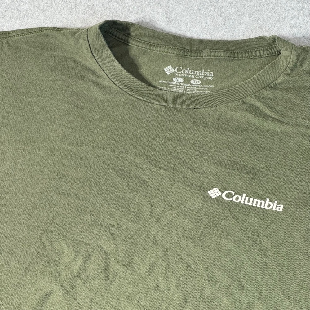 Columbia Sportswear Mens XL Green Hunting Dog Graphic T-Shirt Short Sleeve READ
